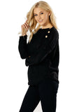 Black Wide Neck Knitted Jumper With Button Detail