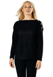 Black Wide Neck Knitted Jumper With Button Detail