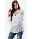 White Tie Neck Long Sleeve Blouse