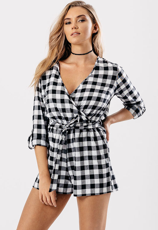 Wrap Front Gingham Playsuit