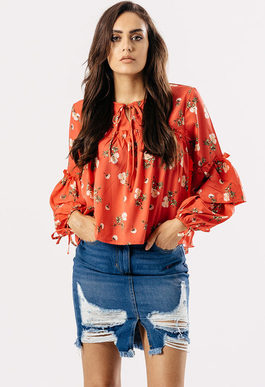 Floral Print Frill Detail Top