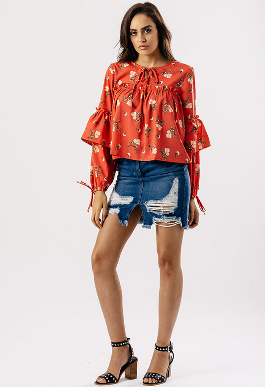 Floral Print Frill Detail Top