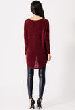 Wine Jersey Oversized Long Sleeve Dip Hem Batwing Top