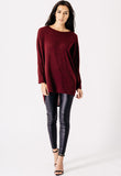 Wine Jersey Oversized Long Sleeve Dip Hem Batwing Top