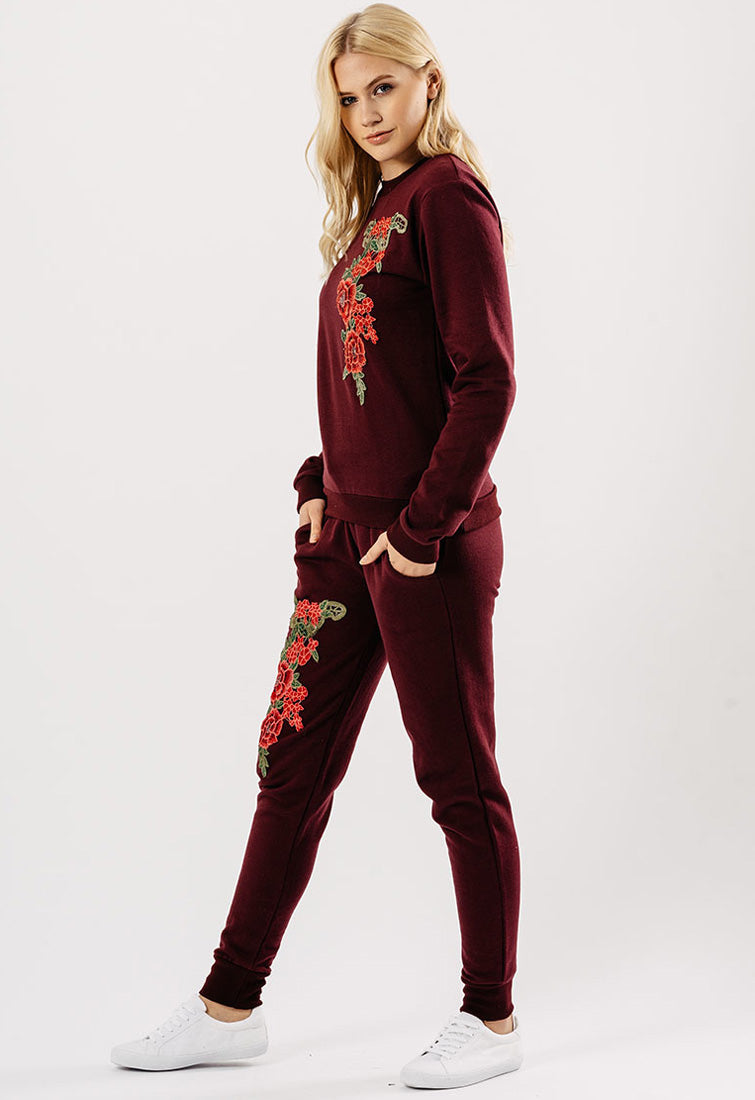 Wine Embroidered Loungewear Set