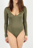 Khaki Plain Long Sleeve Bodysuit