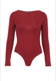 Wine Plain Long Sleeve Bodysuit