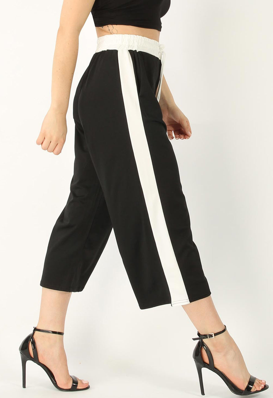 Black Wide Leg Stripe Culotte Pants