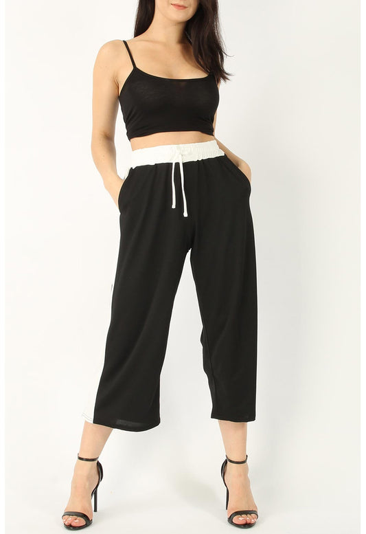 Black Wide Leg Stripe Culotte Pants