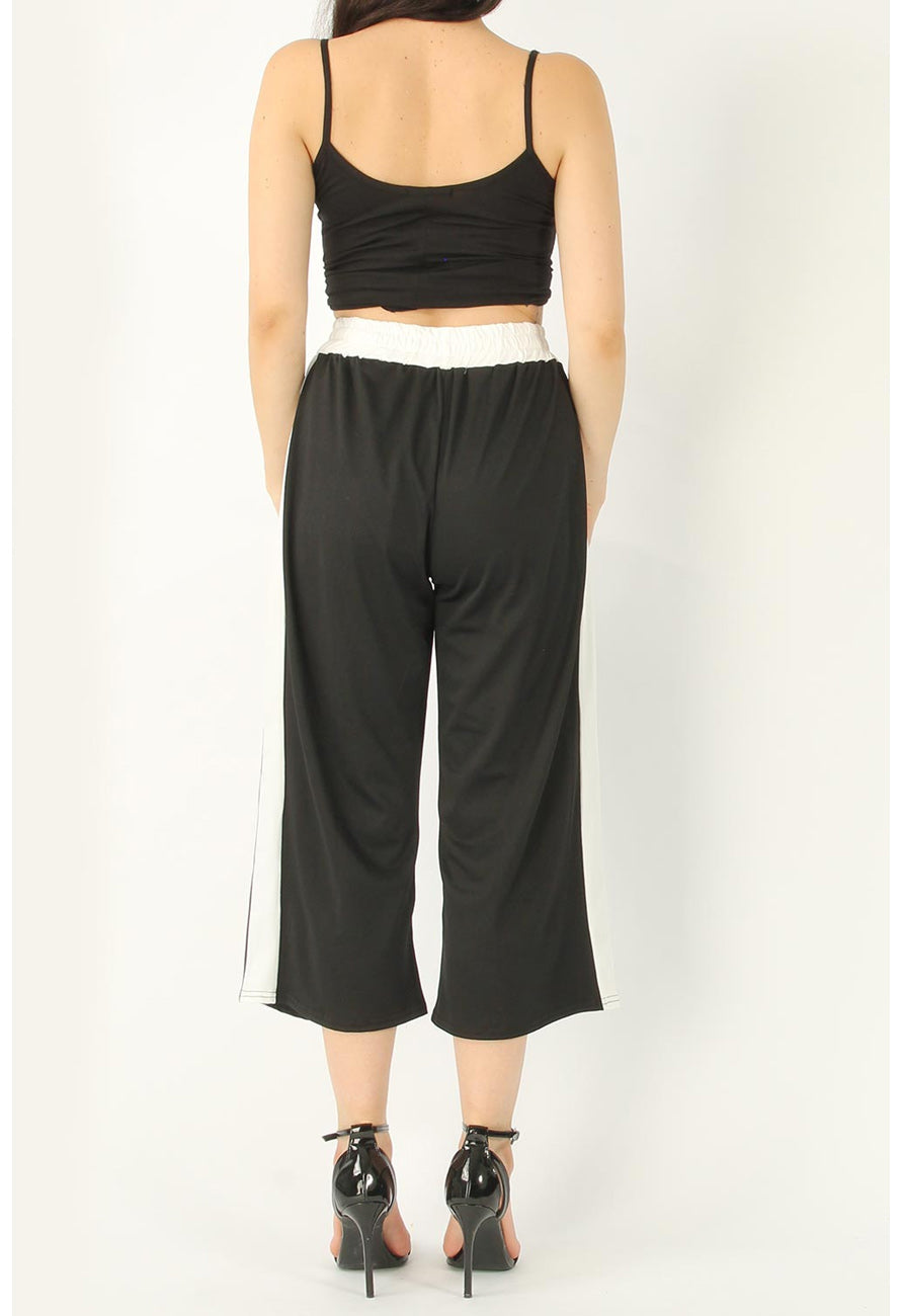 Black Wide Leg Stripe Culotte Pants