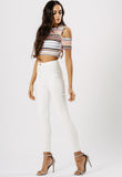 Stripe Cold Shoulder Crop Top