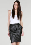 Black Wetlook Peplum Midi Skirt