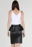 Black Wetlook Peplum Midi Skirt