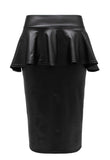 Black Wetlook Peplum Midi Skirt