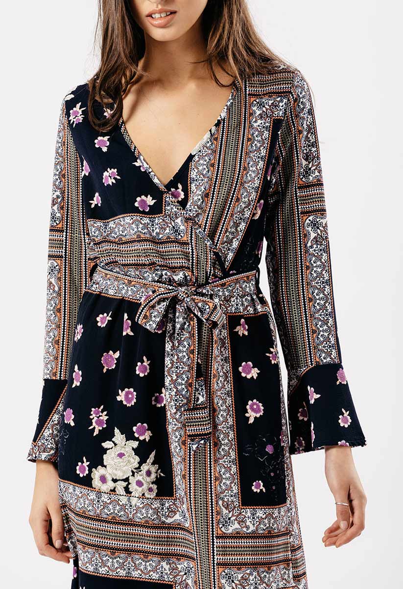 Mosaic Print Maxi Wrap Dress