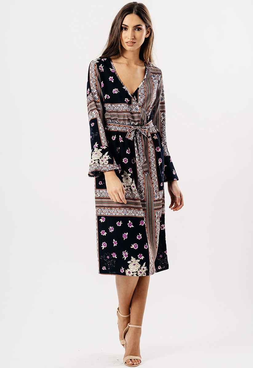 Mosaic Print Maxi Wrap Dress