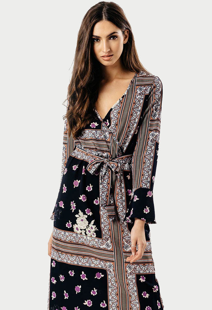 Mosaic Print Maxi Wrap Dress