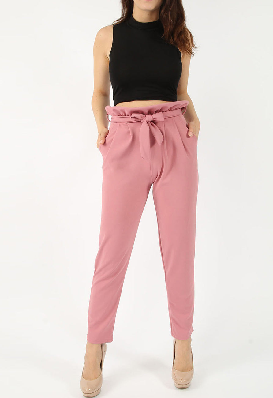 Rose Pleated Cigarette Paperbag Trousers