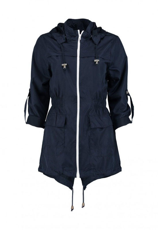 Navy Zip Through Festival Fishtail Raincoat