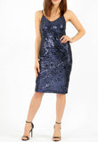 Navy Floral Detail Sequin Cami Midi Bodycon Dress