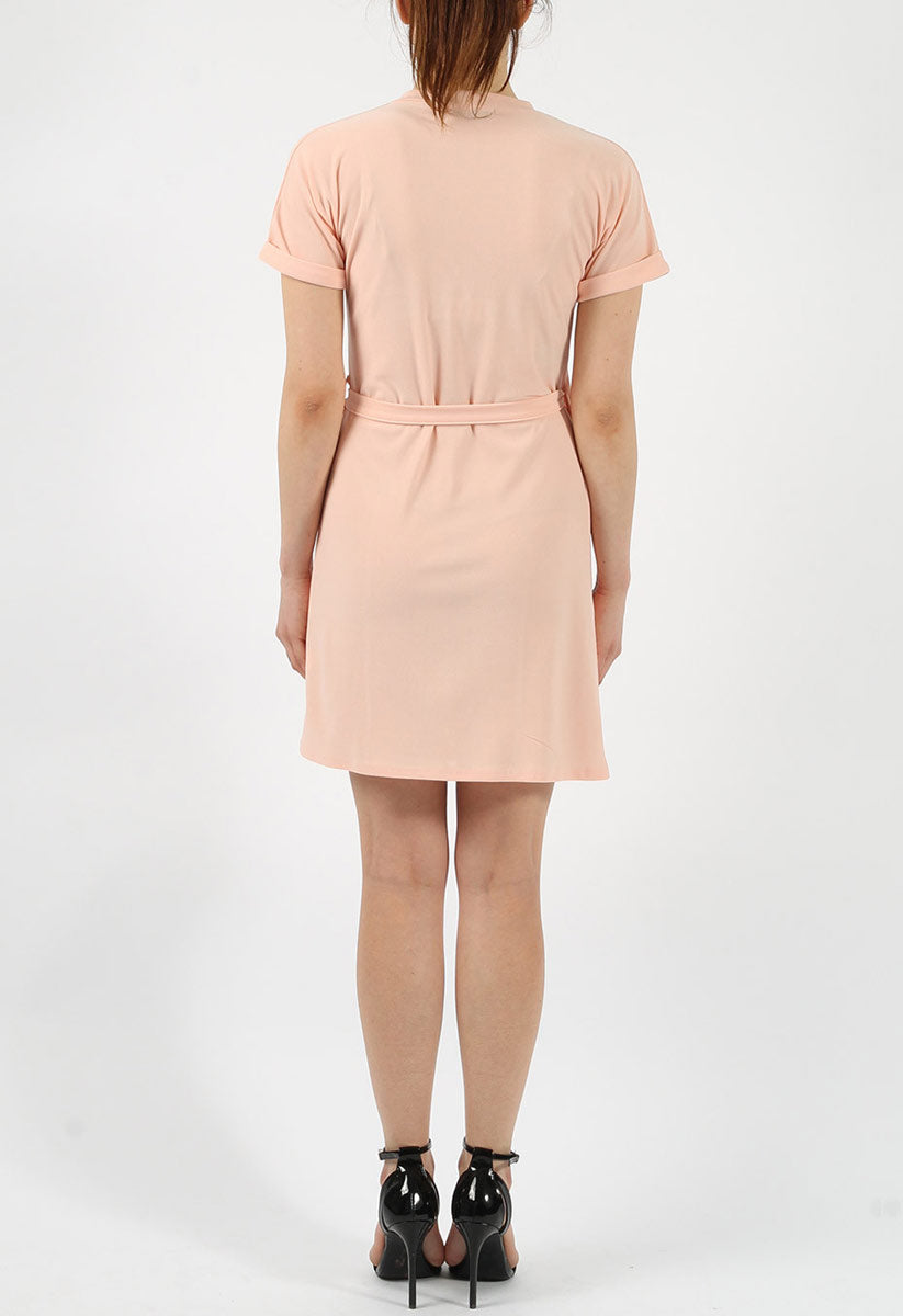 Nude Crepe Belted Wrap Mini Dress