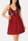 Wine Sequin Cami Mini Skater Dress