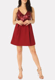 Wine Sequin Cami Mini Skater Dress