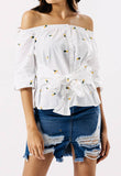 Pineapple Print Tie Front Bardot Button Up Shirt