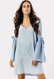 Blue Light Wash Tie Sleeve Mini Dress