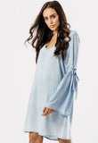 Blue Light Wash Tie Sleeve Mini Dress