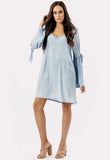 Blue Light Wash Tie Sleeve Mini Dress