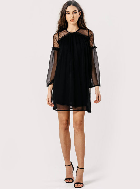 Black Sheer Bell Sleeve Mini Dress