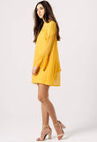 Mustard Flare Sleeve Dobby Print Mini Shift Dress