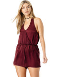 Burgundy Red Satin Halter Neck Wrap Front Playsuit