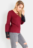 Wine Crochet Bell Sleeves top