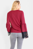 Wine Crochet Bell Sleeves top