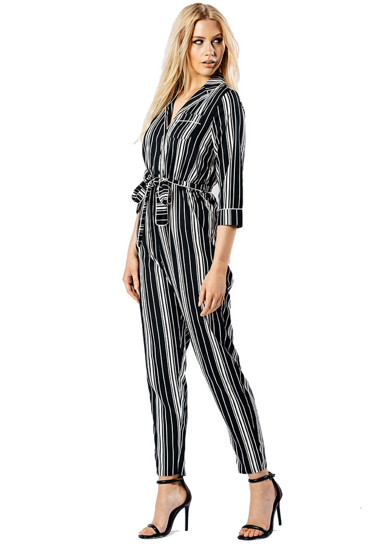 Monochrome Stripe PJ Style Jumpsuit