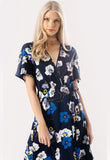 Blue Floral Print Self Tie Midi Dress