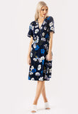 Blue Floral Print Self Tie Midi Dress