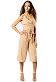 Nude Buckle Wrap Cropped Jumpsuit