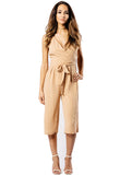 Nude Buckle Wrap Cropped Jumpsuit