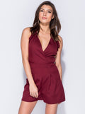 Wine Frill Trim Wrapover Front Playsuit