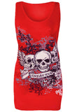 Red Forever Young Glitter Skull Sleeveless Top