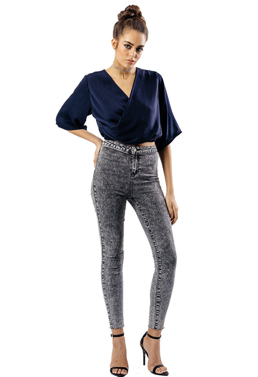 Navy Wrap Front Crop Top