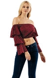 Wine Bardot Tier Sleeve Crop Top