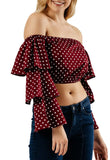 Wine Bardot Tier Sleeve Crop Top