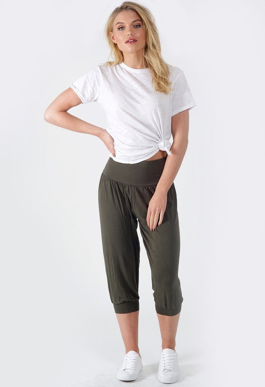 Khaki Cropped Length Harem Bottoms