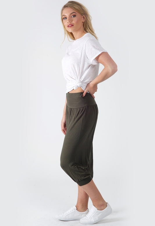 Khaki Cropped Length Harem Bottoms