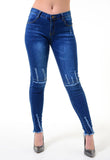 Knee Ankle Stitched Dark Denim Blue Jeans