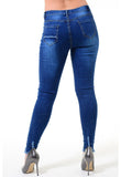 Knee Ankle Stitched Dark Denim Blue Jeans